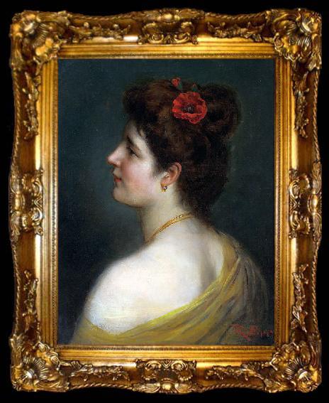 framed  unknow artist Junge Frau mit Klatschmohnbluten im Haar, ta009-2